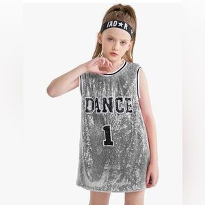 LOLANTA Girls Hip Hop Dance Jersey Sequin Dress Long Tank Top Jazz Size 150